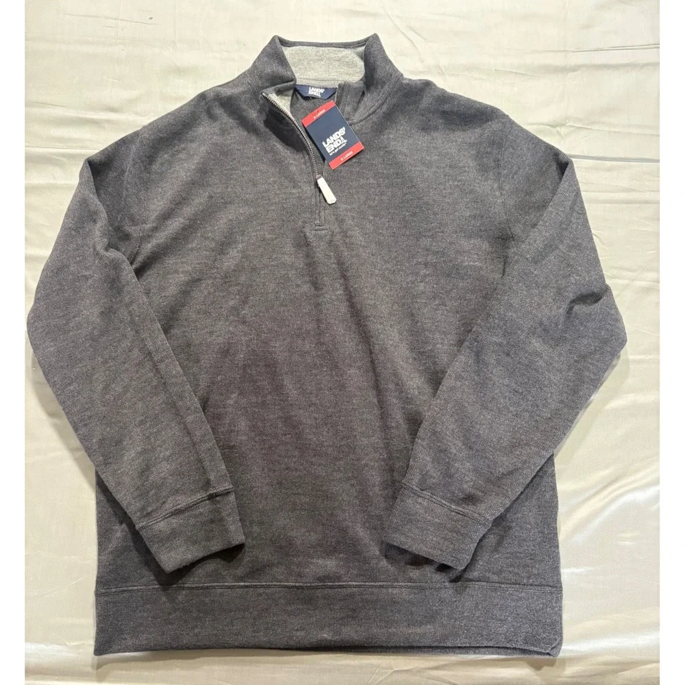 Lands End Mens X-Large Gray Quarter Zip Pullover Sweater NWT Charcoal Heather